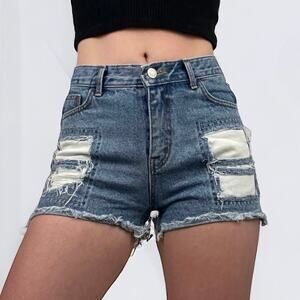 💙3 for $15 By Flow Patchwork Distressed High Rise Mini Denim Jean Shorts